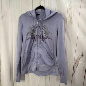 BCBG Women’s XL Purple Jeweled Y2K Zip Up Jacket Hoodie